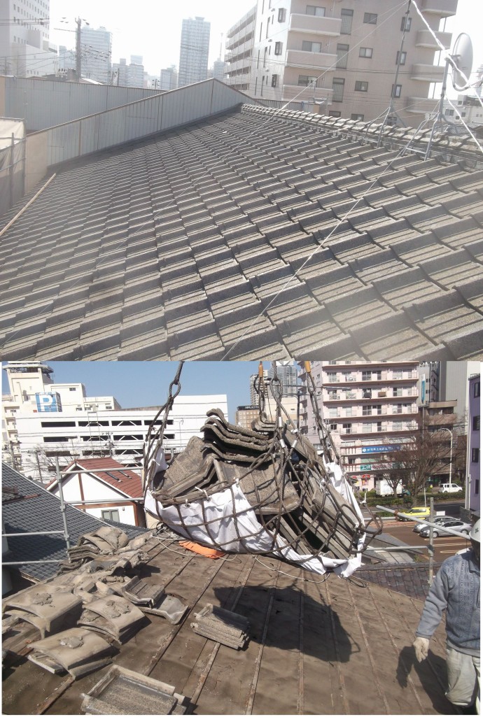 セメント瓦(S型)から軽量でメンテナンス不要のシングル屋根材へ!